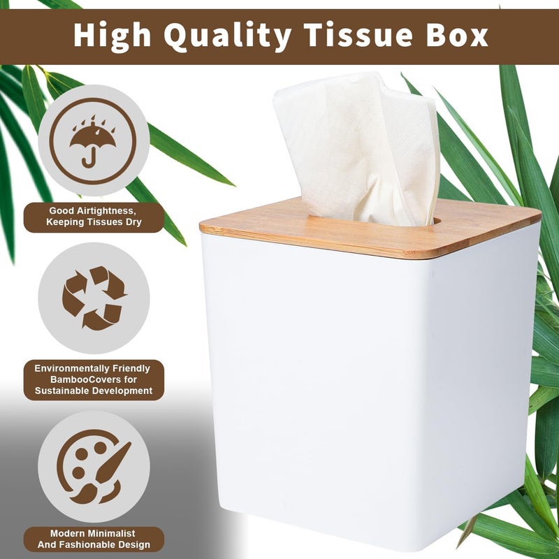 Sunkaioo Tissue Box Cover Square,Tissue Box Holder with Bamboo Lid,Tissue Dryer Sheet Holder for Modern Farmhouse Boho Decor,1 Pack,(White) - Image 3